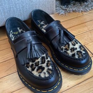 Dr. Martens Black and Leopard Tassel Loafers